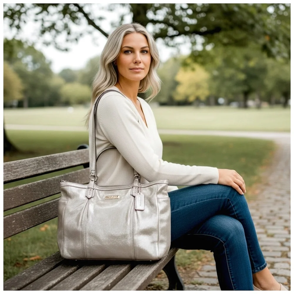 COACH Gold Shimmer Gallery East West Tote Bag - Picture 9 of 15